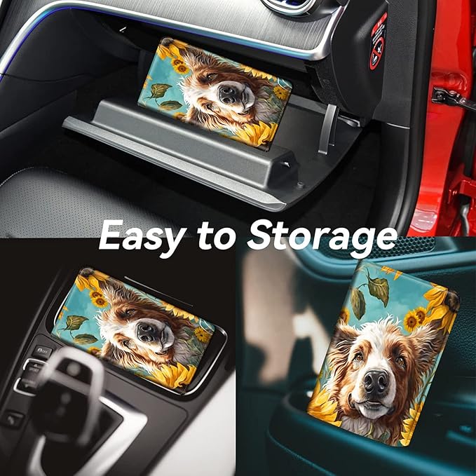 Car Registration and Insurance Holder, Leather Car Glove Box Organizer, Cool Car Accessories for ID, Driver's License Cards & Essential Document,business cards,Men&WomenDog Sunflower