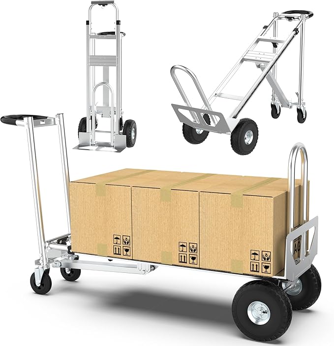 3in1 Convertible Hand Truck Dolly Cart, 880 lb Aluminum Hand Trucks Heavy Duty Furniture Appliance Dolly W/10 Wheels,Utility Cart for Transport & Moving Office, Home & Warehouse Use (Silver)