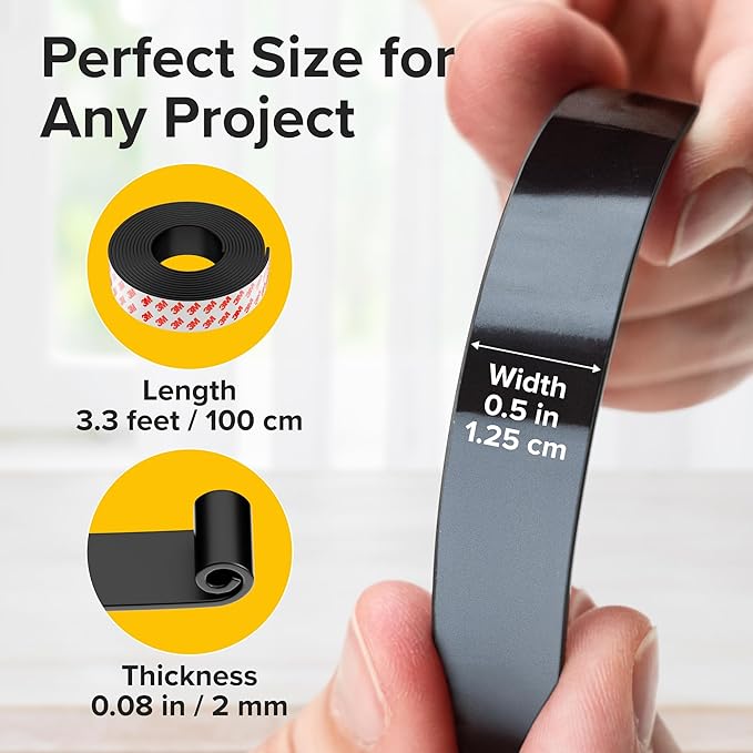 X-bet MAGNET Magnetic Tape Strip with Adhesive Backing - 1/2 Inch x 3.3 Feet - Magnetic Tape Roll for Craft and DIY Projects - Sticky Magnets for Refrigerator Whiteboard Dry Erase Board
