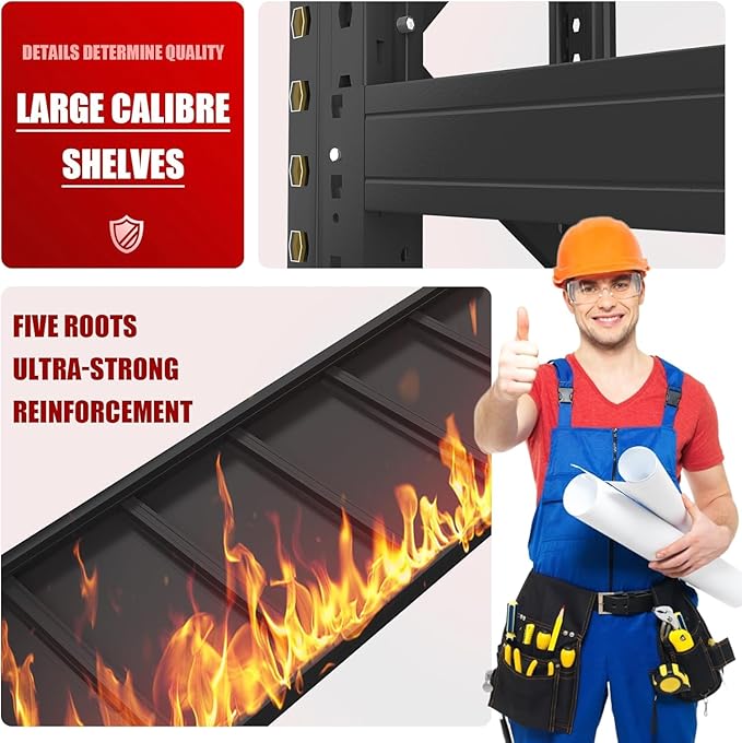Heavy Duty Garage Shelving Units,6000LBS Deep Storage Shelves,Adjustable Metal Shelves,Large Steel Storage Racks,Industrial Shelving for Shop,Warehouse,Basement (Black, 20" D*67" W*63" H, 3 tier)