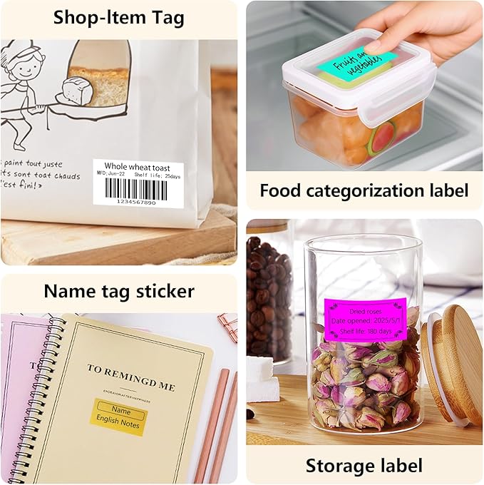 1x2 inch Blank Removable Freezer Labels Printable Rectangle Stickers 500PCS Water Oil Resistant with Perforation Line for Food Containers Jars Pantry Organization, Fluorescent Purple