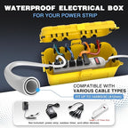 Flemoon Medium Outdoor Electrical Box (11.5x5.2x4 inch), IP54 Waterproof Extension Cord Cover w/6 Cable Entry Ports, Weatherproof Connection Box for Power Strip, Timer, Plug, Holiday Lights, Yellow