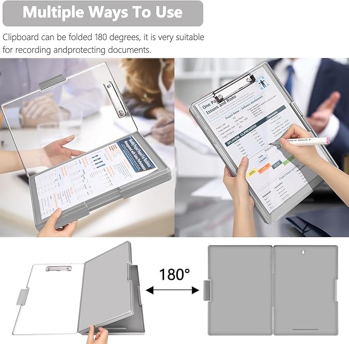Clipboard with Storage,Heavy Duty Clip Boards 8.5x11 with 2 Storage Case,Clear Visible Top Panel Storage Clipboards,Side Opening Clip Boards,Nursing Clipboard Folder Case for Office Supplies-Gray