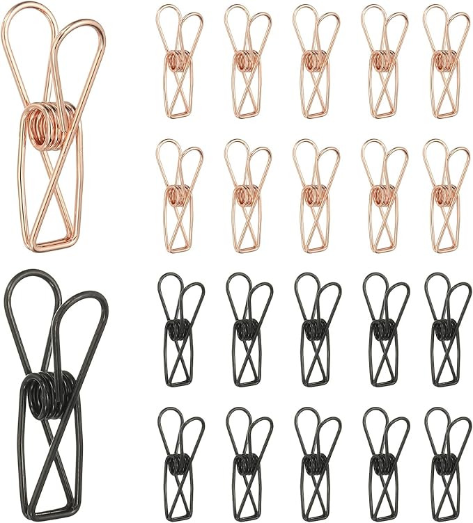 PATIKIL 50Pcs Paper Office Binder Clips, 1.26" Small Metal Wire Hollow Out Paper Clamps Long Tail Binder Clips for Photo Clothes Hanging Office Home Kitchen Food Package, Black/Rose Gold