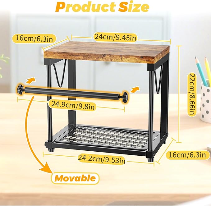Label Holder for Rolls and Fan-Fold Labels, Wooden Sticker Dispenser for Desktop Thermal Printer, Sticker Roll Holder Organizer, Shipping Label Stand for Home, Office, Small Business (Black)