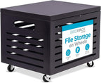 BIRDROCK HOME Bamboo Rolling File Storage Organizer Box with Lid - Decorative File Cabinet on Wheels, Portable File Box on Wheels, Mobile Filing Solution - Café Noir