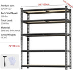 5 Tier Garage Shelving, Adjustable Heavy Duty Garage Shelves,Metal Storage Shelves Unit for Basement,Warehouse,Pantry Kitchen