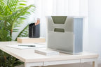 IRIS USA Small Portable Desktop File Box with Open Top, Side Handles, Hanging File Folders, Tabs & Inserts, Letter Size, For Magazines Newspapers Mail Books Notebooks Binder Homework, Clear