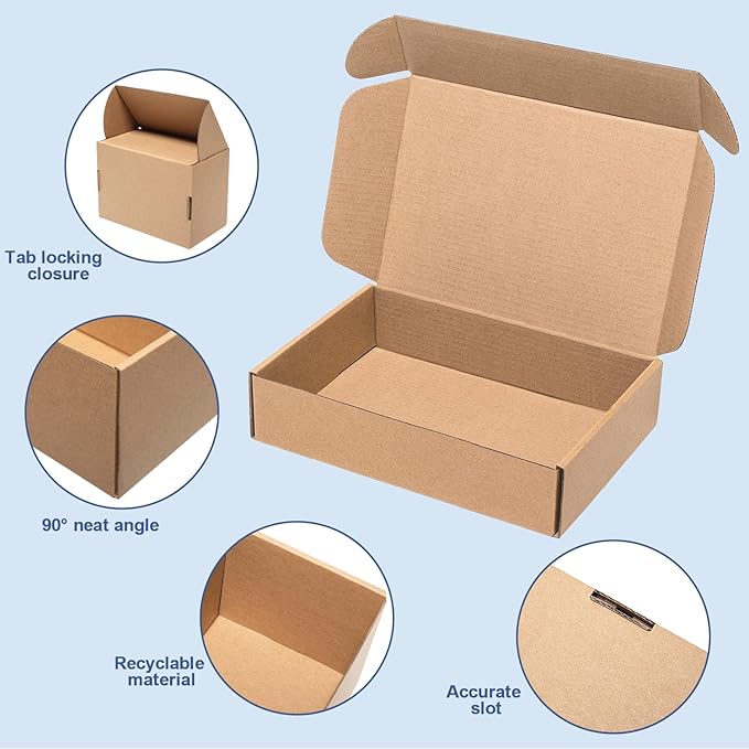 Shipping Boxes 9x6x2" 25 Pack - Brown Corrugated Cardboard Mailing Box for Small Business, Kraft Medium Literature Mailer Packaging Supplies