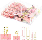 Cute Paper Clips Binder Clips Combo Set, 165 Psc, Assorted Size Paper Clips for Office, Cute Office Supplies Set, Pink