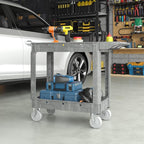 Heavy Duty Plastic Utility Cart with Wheels, Rolling Tool Cart on Wheels, Service Cart for Garage, Warehouse, Workshop, Office, Cleaning (Gray-40.6 inch)