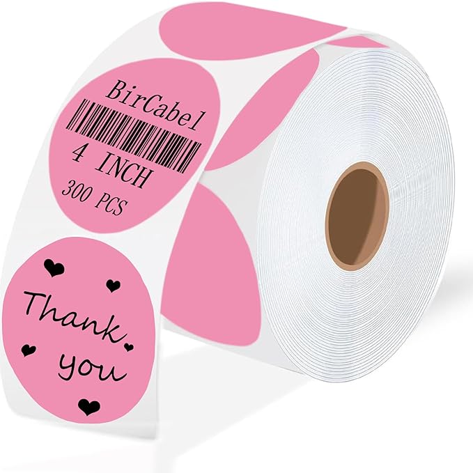 4 Inch Large Pink Circle Thermal Labels, Self-Adhesive Round Inventory Stickers, Multi-Purpose Round Roll Thermal Printing Stickers for Business and Domestic Use-300 Labels/Roll