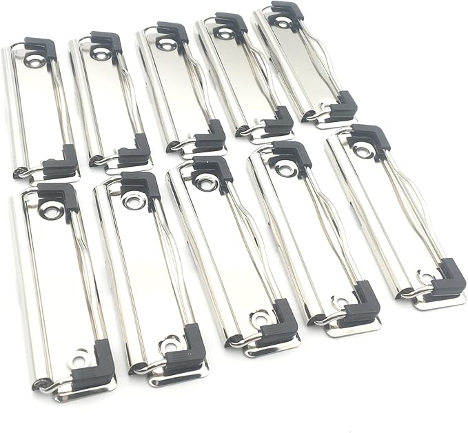Shuokecrafts10 Pack Metal Clipboard Clips with Rubber Grips and Hanging Hole (10cm with Rubber Grip)
