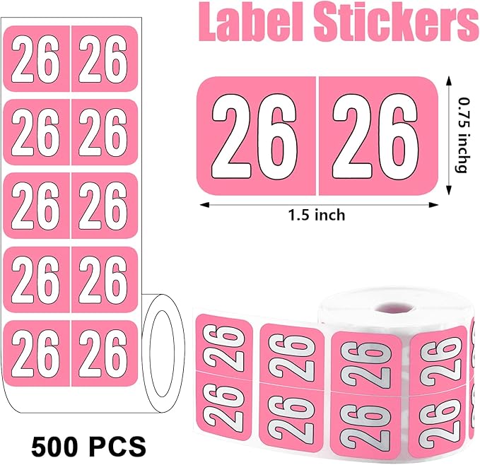 500 Pcs 2026 Year Stickers, Waterproof File Folder Labels, Self-Adhesive Rectangle Tabs for End Folders and Envelopes, Number Tabs, Office and Home Supplies (Pink)