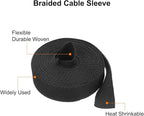 MECCANIXITY Braided Cable Sleeves Heat Shrinkable Fabric Sleeving, 3/8" 10ft Black 2:1 Ratio Heat Shrinkable Cord Protector for Harness Cable, Network Cable Protection, Cable Management