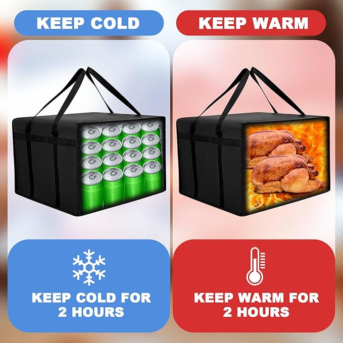 Maxcheck 2 Pcs Insulated Pizza Delivery Bag 24 x 24 x 14 Inch Pizza Warmer Bag Carrier Reusable Insulated Cooler Boxs Winter Food Delivery Carrier for Personal and Professional Use (Black)