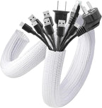 AGPTEK Cable Sleeve Cover, 10ft - 1.5 inch Desk Cord Organizer Cable Hider, Home Office Wire Management Computer TV Wire Loom Tubing, Pet Proof Cord Protector, from Cat Dog Chewing, White