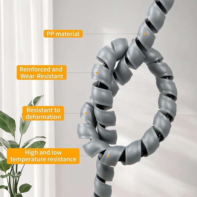 Spiral Wire Wrap, 9.84ft, 16.4ft, 33ft Spiral Cable Wrap Sleeve Hose for Computer, Power, Audio & Video Cords Stop Cord Tangle and Detangler (Grey, 8mm (5/16")-33ft)