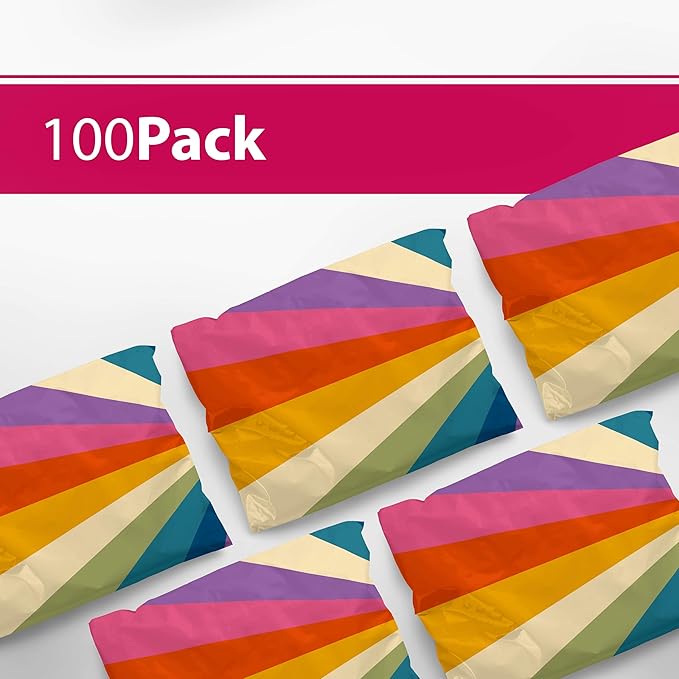 6x9 Poly Mailers – Retro Rainbow – Waterproof, Tear-Resistant Shipping Bags with Adhesive Seal – 100 Pack – Package Mint