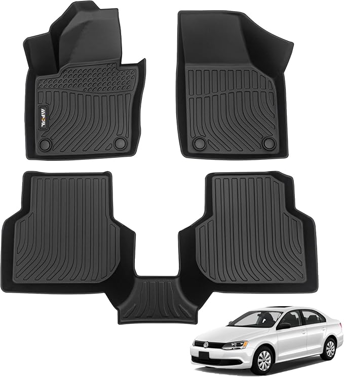AIPOIL® Floor Mats for 2012-2018 Volkswagen Jetta Fits 1st & 2nd Row TPE All Weather Anti-Slip Floor Liners Full Set Custom VW Jetta Car Mats Accessories, Black