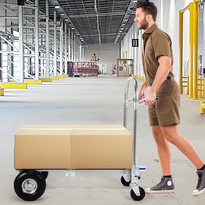 2 in 1 Aluminum 800LBS Capacity Folding Hand Truck Dolly Cart W/Wheel Heavy Duty Industrial Collapsible Cart ForConstruction Warehouse Factories Indoor Outdoor