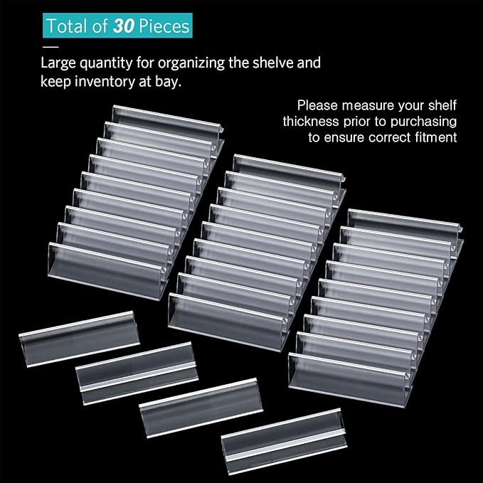 Outus Plastic Label Holder Wire Shelf Label Holder 3 x 0.875 Inches Pockets Shelf Price Tag Holders for Supermarket Library Kitchen Bookshelf Storage Bins(30 Pieces)
