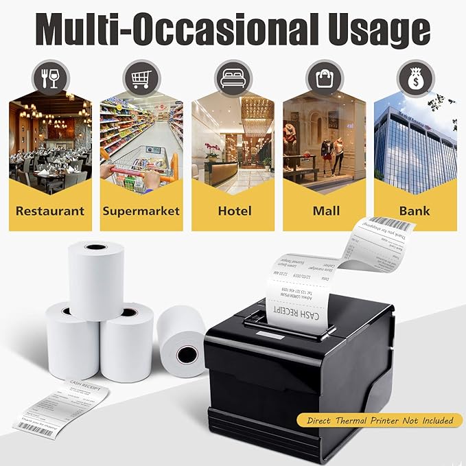 Azure Zone, Thermal Paper Rolls 2-1/4 X 85ft, 50 Rolls, Fits Most POS Machines and Cash Registers, Great for Businesses and Sales