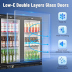 Tylza Back Bar Cooler With 3 Glass Doors, 312L Under Counter Back Bar Refrigerator with LED Lighting, Safety Locks, Counter Height Bar Beverage Cooler for Beer, Soda Drinks, Wine, Black