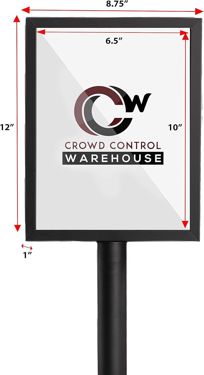 Crowd Control Warehouse Pedestal Standing Floor Sign Frame with Sloped Base, 8.5x11 Inch Vertical, Polished Stainless Steel