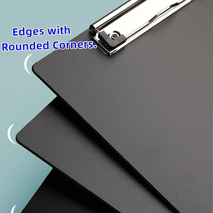 Plastic Clipboards, 6 Packs A4 Size Clip Boards, Paper Clips, Nursing Clipboard, Paper Clip Holder, Writing Board, Document Holder - Black