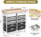 10 Drawers Rolling Cart with Wooden Tabletop, Utility Storage Cart with Wheels, Art Supply Craft Organizer on Wheel with Metal Frame & Handles for Home Office School,Grey