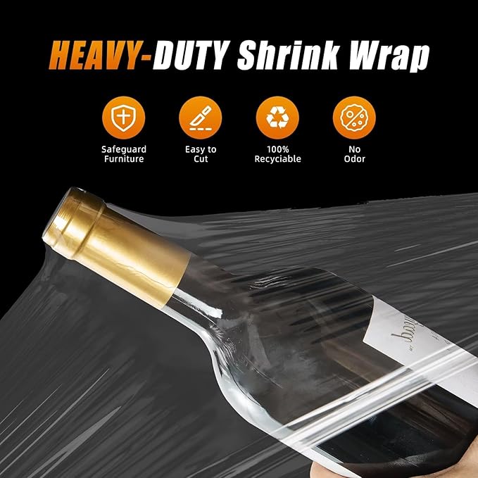 18 inch Stretch Film Shrink Wrap for Moving Supplies, 2 Pack Industrial Strength Stretch Plastic Wrap Roll for Pallet Wrapping Shipping Moving Boxes Storage Furniture,1000ft, Clear