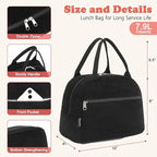 FlowFly Lunch Bag for Women Insulated Lunch Box Corduroy Lunch Tote Cooler for Travel Work Picnic,Corduroy Black