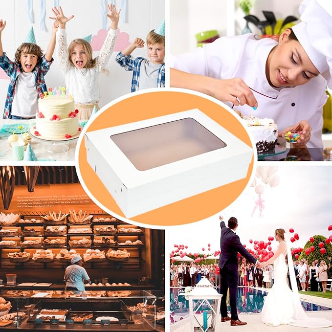 JJO 6 Pack 20x14x5 Inches Sheet Cake Box with Window Large Bakery Boxes Corrugated Rectangle Cake Boxes for 18x12 Inch Quarter Sheet Cake,Donuts,Brownie,Pastry Baking,Muffins,Cupcake