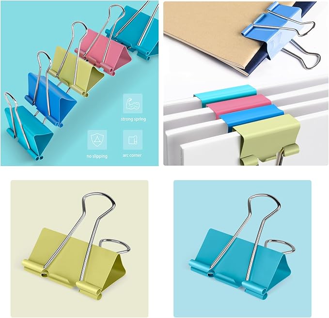 Ufmarine Medium Binder Clips 1.25 inch Length, (40 Pcs) Colorful Paper Clips Medium for Office