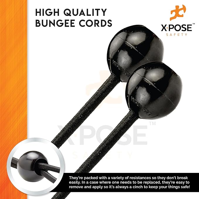 Xpose Safety Bungee Ball Cords 6" 25 Pack Heavy Duty Black Stretch Rope with Ball Ties for Canopies, Tarps, Walls, Cable Organization