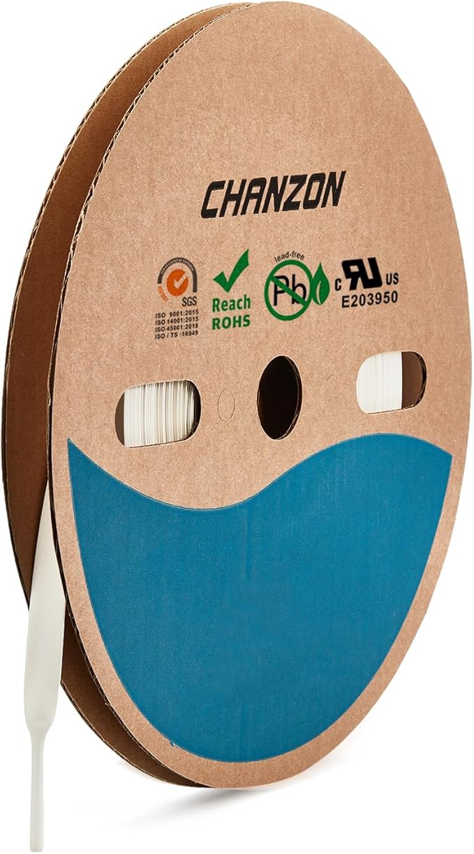 Chanzon 2:1 Ratio - 80Ft Roll - 1/16" (1.5mm) Heat Shrink Tubing 2:1(25M Total Length) White Polyolefin Sleeving Wrap Shrinking 2 to 1 1pcs