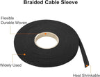MECCANIXITY Braided Cable Sleeves Heat Shrinkable Fabric Sleeving, 5/16" 60ft Black 2:1 Ratio Heat Shrinkable Cord Protector for Harness Cable, Network Cable Protection, Cable Management