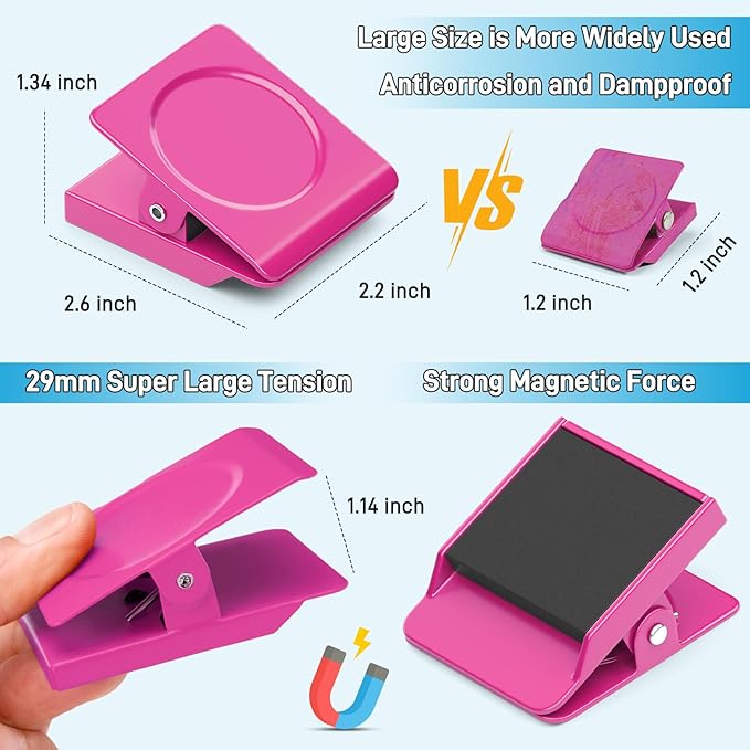 FINDMAG Pink Magnetic Clips, 2.2inch Heavy Duty, Magnetic Christmas Light Clips for Fridge, Whiteboard, Classroom, Office (Pack of 4)