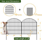 Metal Garden Fence 28in (H) x 37.3ft (L), 16 Panels + 17 Stakes Dog Fences Border Fence Animal Barrier, No Dig Garden Fencing for Yard Flower Bed Patio Outdoor, CTW2816 Black