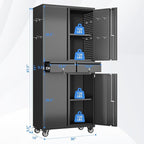 Garage Storage Cabinet with Wheels and Doors,71" H Metal Storage Cabinet with Pegboard and 2 Drawers for Garage, Warehouse,Home,Required Assembly,Black