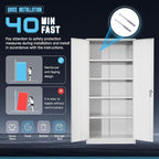 Superday Metal Storage Cabinet with Lock, 72" H Garage Storage Cabinet with Doors and 4 Adjustable Shelves, White Steel Locking Cabinets for Office, Home, Garage, Gym, School