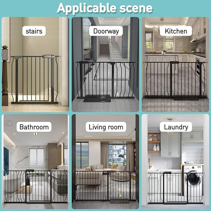 WAOWAO Baby Gate 52.76-57.48" Extra Wide Pressure Mounted Walk Through Swing Auto Close Safety Black Metal Toddler Kids Child Dog Pet Puppy for Stairs,Doorways,Kitchen