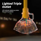 100 FT 12/3 Gauge Outdoor Extension Cord with Multiple Outlets Light Indicator, Flexible 3 Outlet Weatherproof Heavy Duty Extension Cord Waterproof Yellow, 15A 1875W 12AWG SJTW, ETL Listed