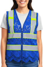 Lace-Mesh Safety Vest for Women & Men - Breathable, High Visibility Vest with Zipper & ANSI Class 2 Reflective Strips