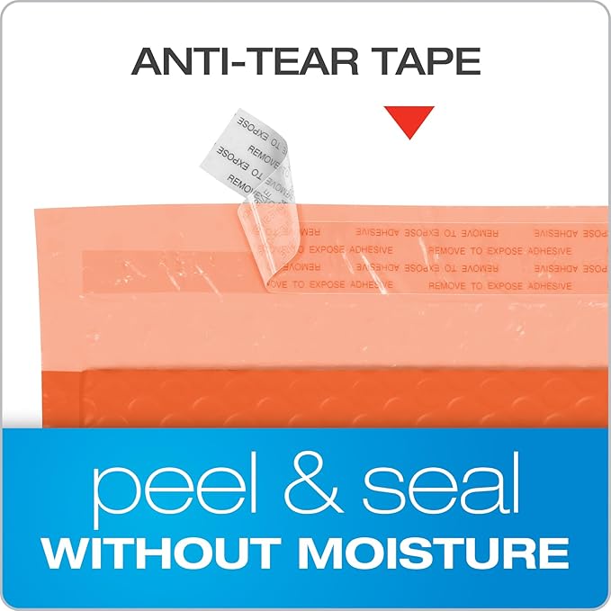 Quality Park Bubble Mailers, 6 x 9 Shipping Envelopes, Water Resistant Orange Poly Padded Envelopes, Redi-Strip Peel Off Closure, 50/Box (QUA85863)