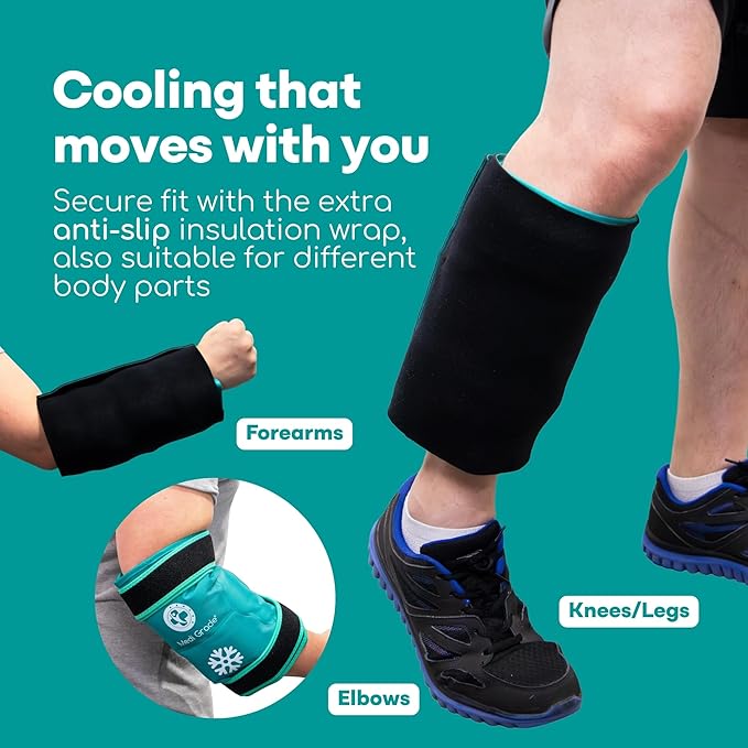 Medi Grade Knee Ice Pack Wrap - Reusable Ice Pack for Knee Injuries and Surgery Recovery - Dual-Fabric Knee Ice Pack with Cold-Retention Wrap - Flexible Ice Pack for Knee Injuries and Pain Relief