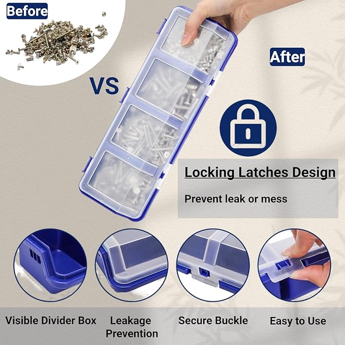 6 Pack Screw Organizer Box with Lid, 4 Compartments Small Parts Bins, Plastic Hardware Storage Containers, Nails Sorting Divider Toolbox Case for Garage Nuts Bolts Craft Organizing