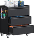 Aobabo Tool Storage Garage Cabinet with Wheels, 3 Drawer Tool Chest Rolling Metal Storage Cabinet on Wheels, Assembly Required, Black