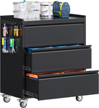 Garage Storage Cabinet with Wheels and Pegboard, Metal Rolling Tool Storage Cabinet with 3 Drawers for Garage, Home, Warehouse, Basement, Assembly Required, Black